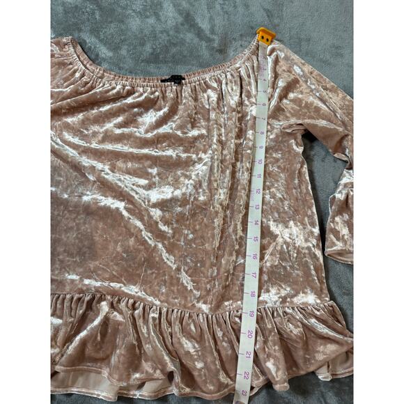 Anthropologie Sanctuary‎ Boho Women Pink Crushed Velvet Peplum Blouse Ruffle L - Picture 9 of 9